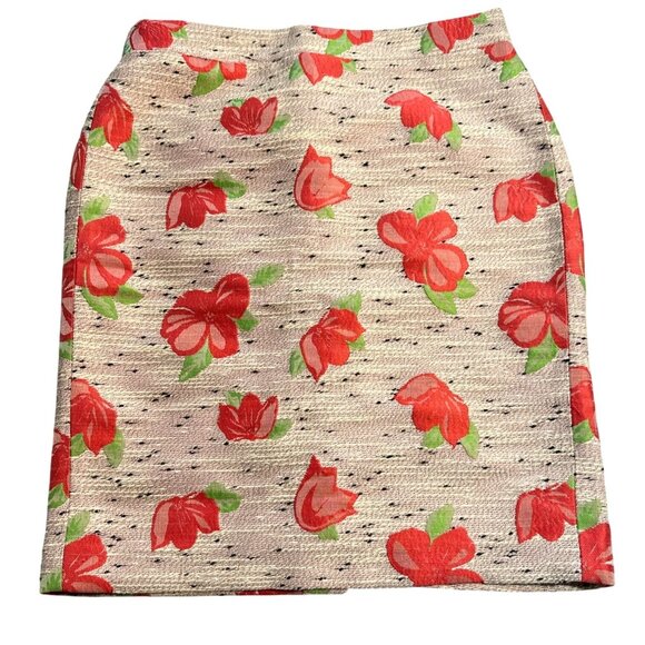 Preppy Academia Floral Pencil Skirt Size 2 Cream Tweed Pink Career Officecore - Picture 1 of 11